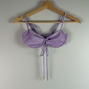 Indah Shimmering Lavender Ruched Underwire Bikini Top Small
